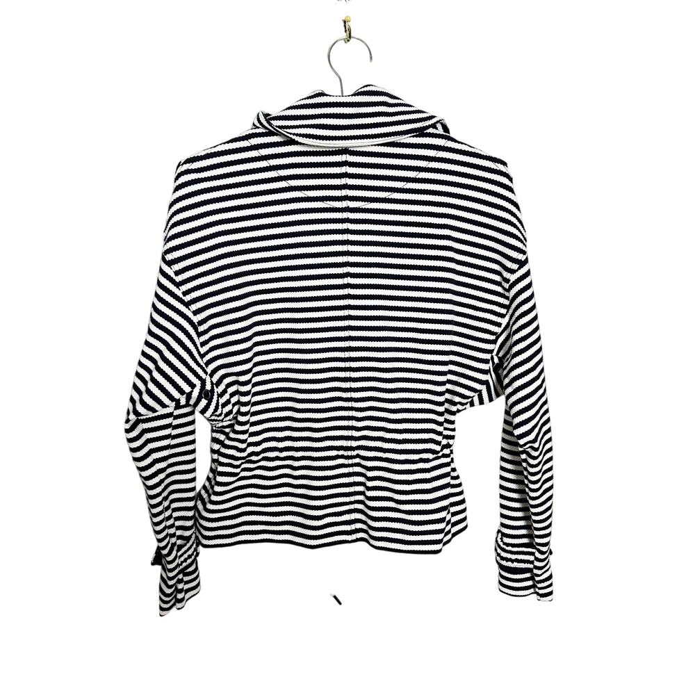 CAbi #5654 Women Medium Blue/White Nautical Striped Harbor Jacket Drawstring S - Picture 11 of 13